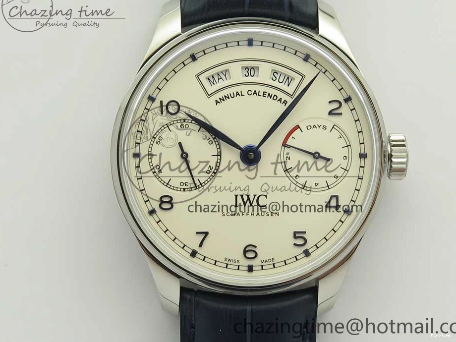 MIROTIME 1219 Affordable Portuguese Real PR Real Annual Calendar IW5035 ZF 1:1 Best Edition White Dial Blue Markers on Blue Leather Strap A 7143